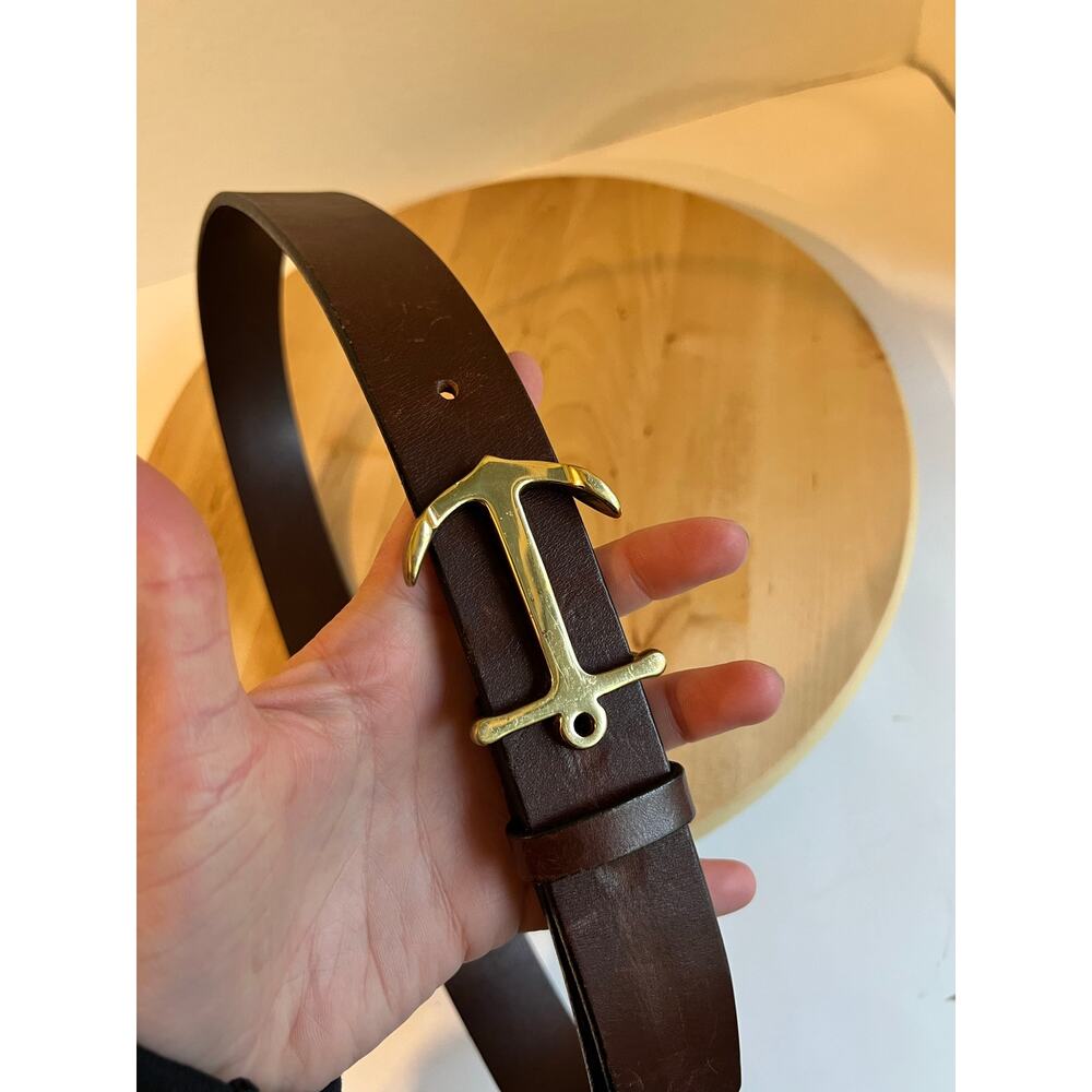 Brown Golden Anchor Buckle Vineyard Vines USA Made Genuine Leather Size M - Picture 2 of 14